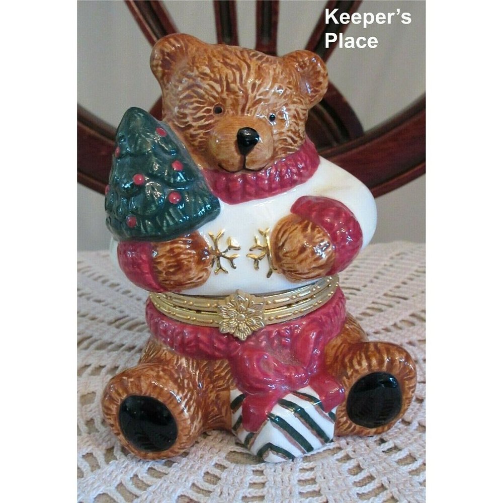 Charter Club WINTER GARLAND Teddy Bear Trinket Box